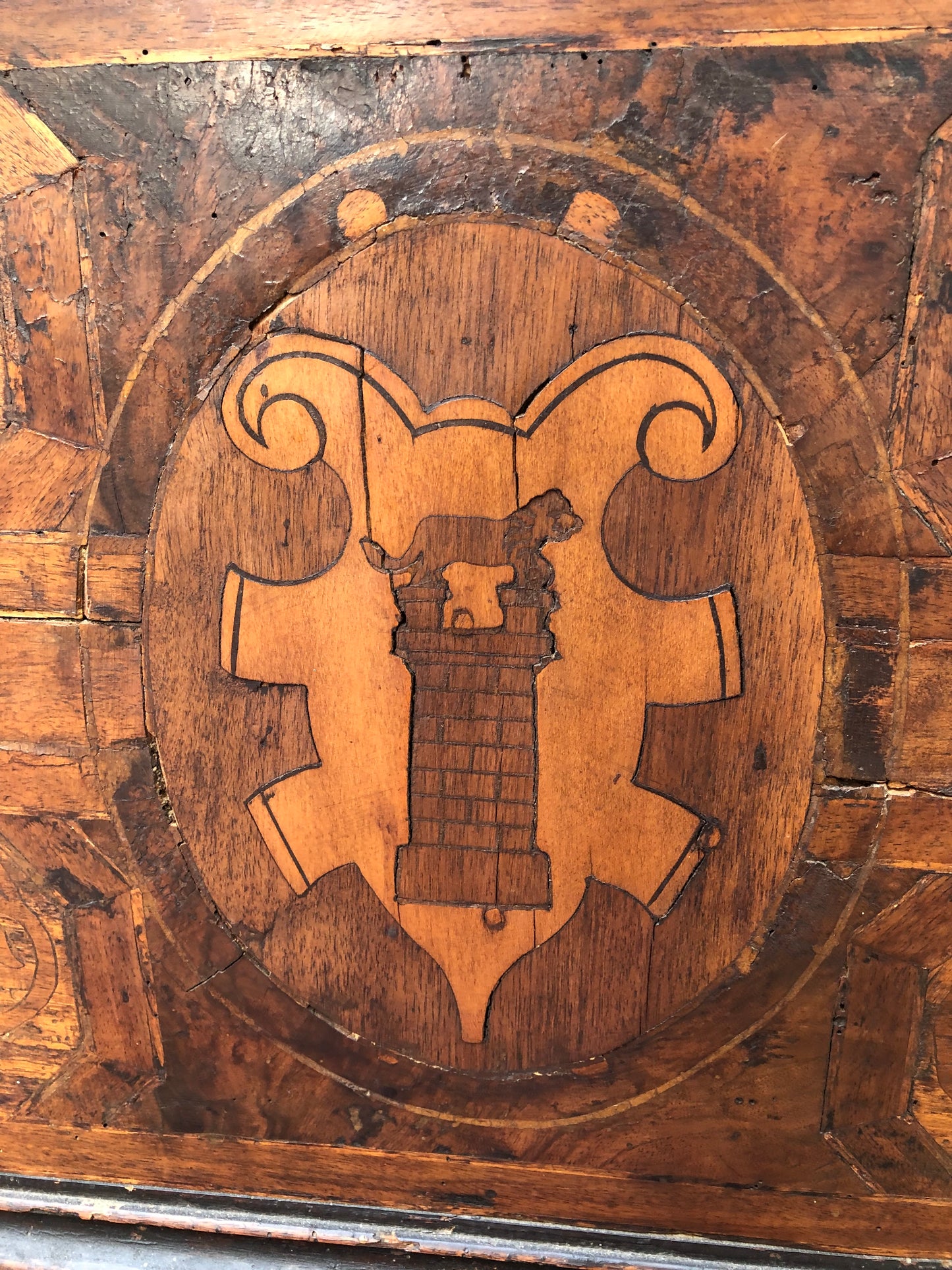 Medieval 17th Century European Armorial Box With Coat of Arms
