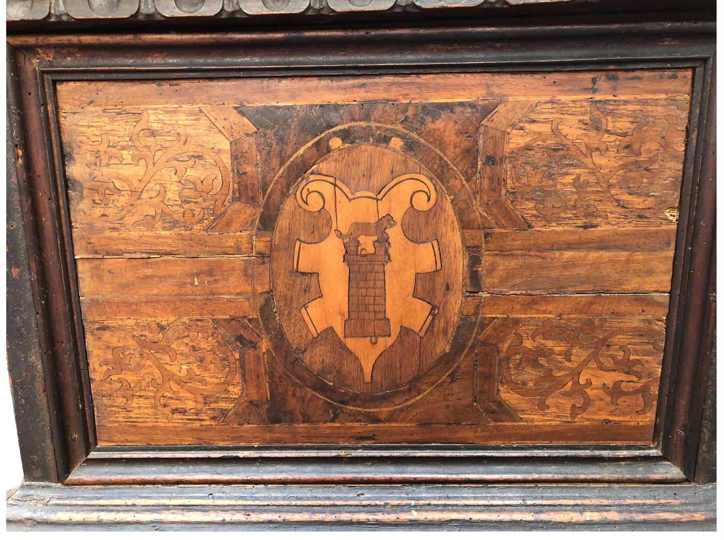Medieval 17th Century European Armorial Box With Coat of Arms