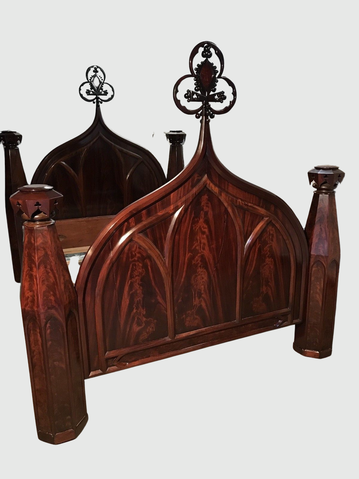 American Gothic Flame Mahogany Bed circa 1840