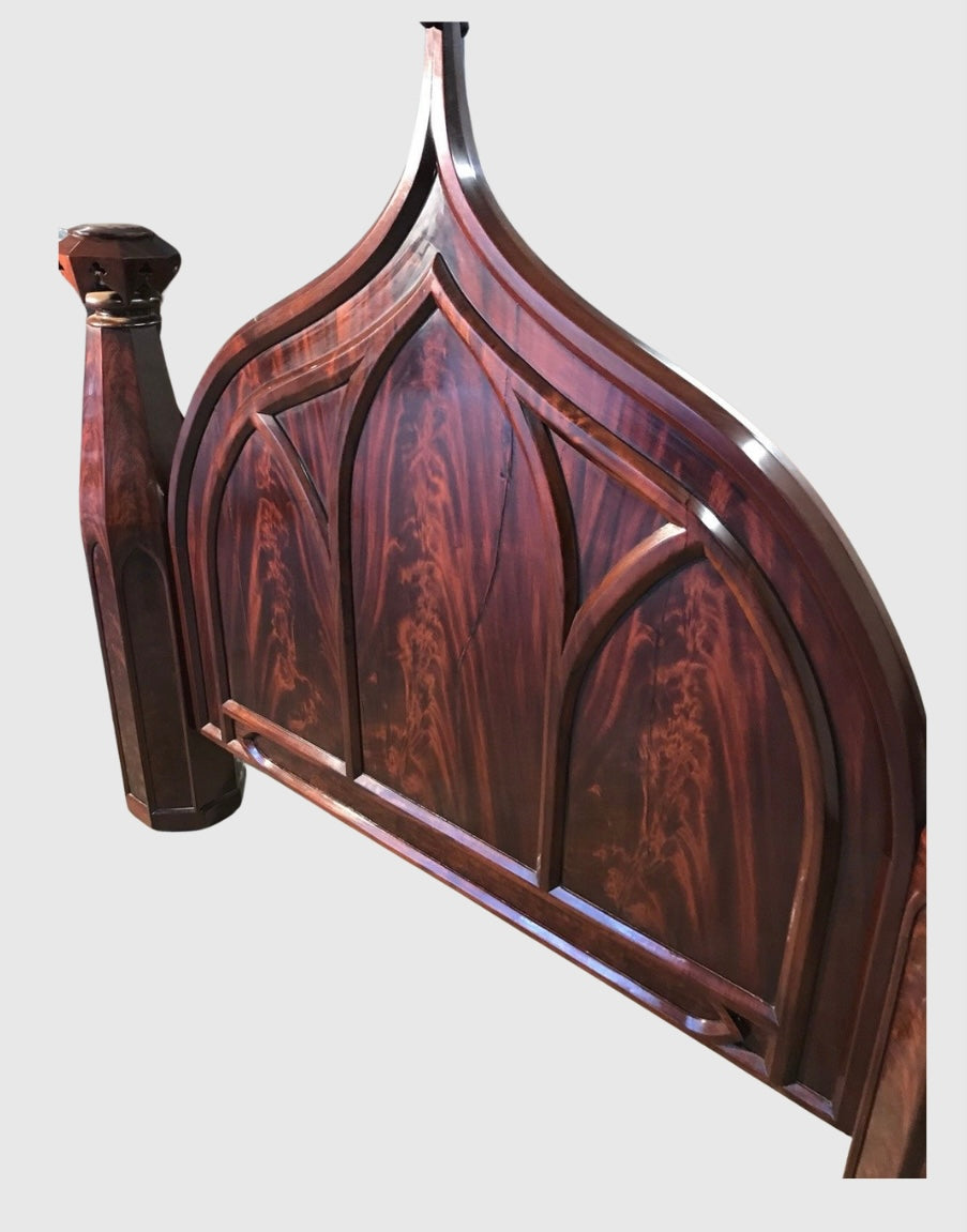 American Gothic Flame Mahogany Bed circa 1840