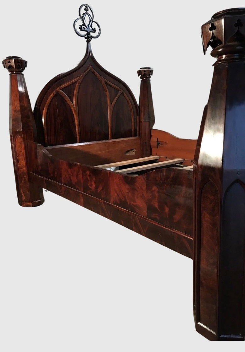 American Gothic Flame Mahogany Bed circa 1840