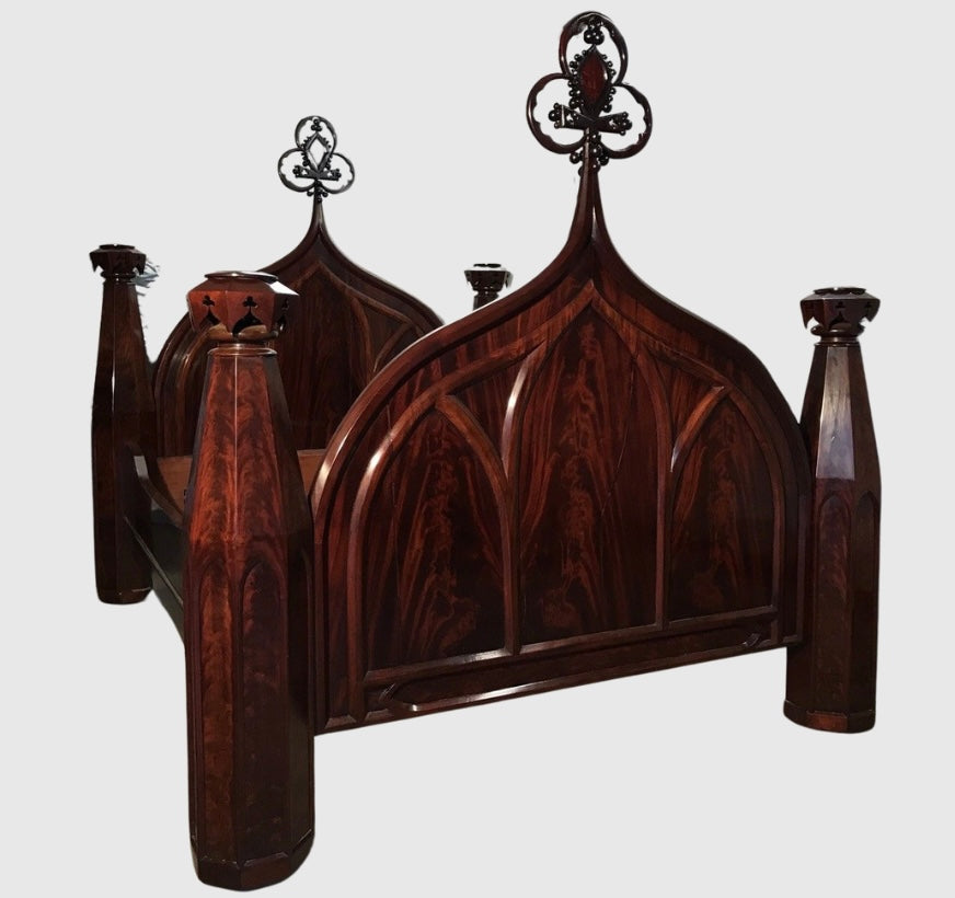 American Gothic Flame Mahogany Bed circa 1840