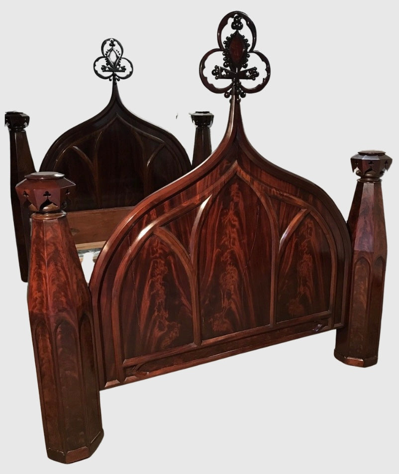 American Gothic Flame Mahogany Bed circa 1840